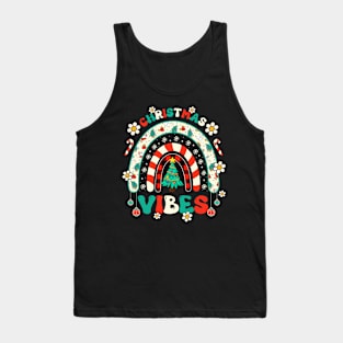 Groovy Christmas Vibes Funny Candy Cane Rainbow Xmas Family Tank Top